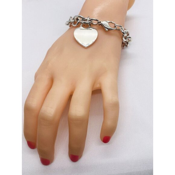 Tiffany & Co Sterling Silver Blank Heart Tag Charm Bracelet 7.75" - Picture 11 of 12